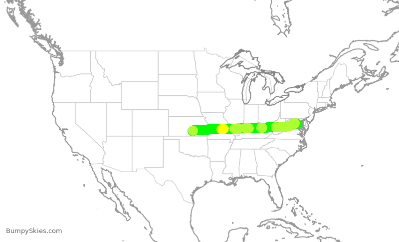 Turbulence forecast map for JIA5500, ICT to DCA