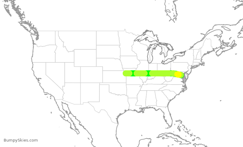 Turbulence forecast map for JIA5505, MCI to DCA