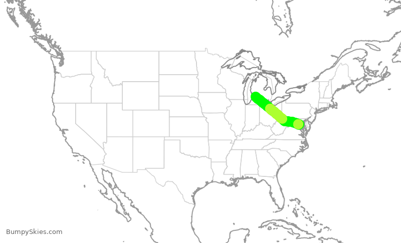 Turbulence forecast map for JIA5507, GRR to DCA