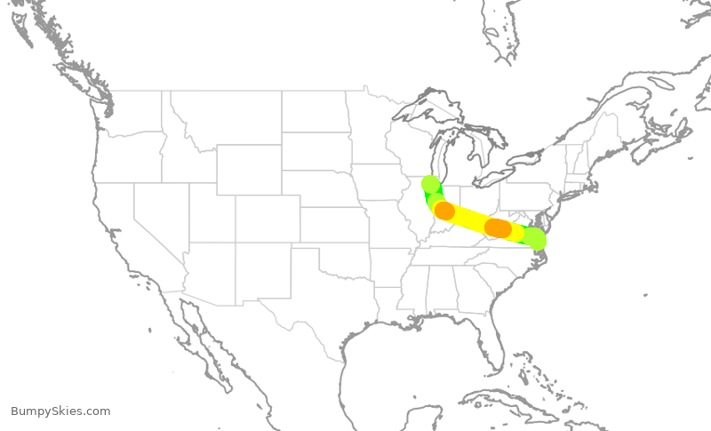 Turbulence forecast map for JIA5507, ORD to ORF