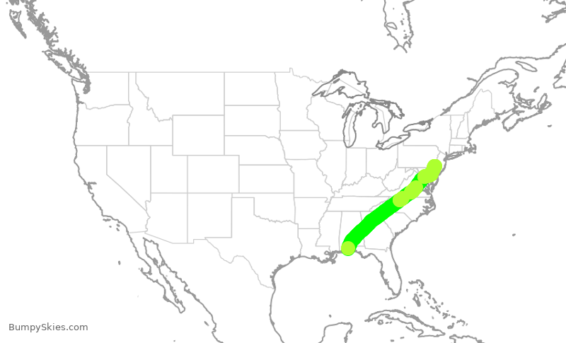 Turbulence forecast map for JIA5511, PNS to PHL