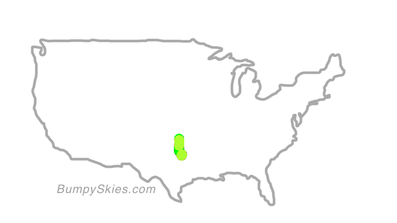 Map of continental US with illustrated flight path and turbulence forecast (described in text below)