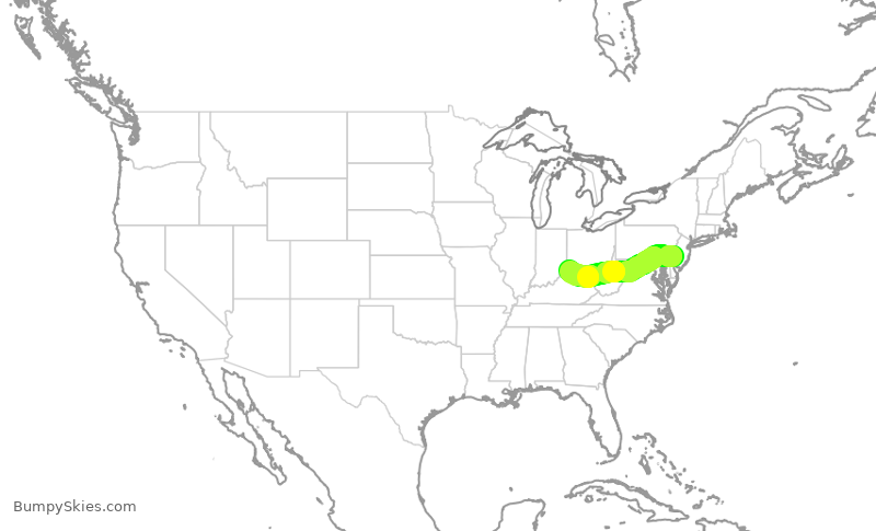 Turbulence forecast map for JIA5515, PHL to CVG