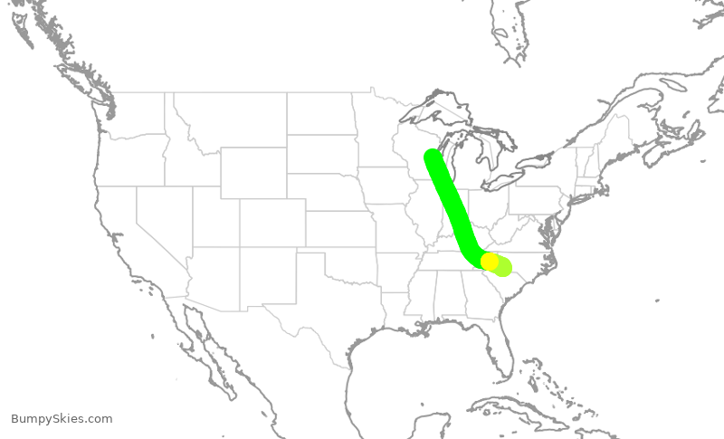 Turbulence forecast map for JIA5516, ATW to CLT