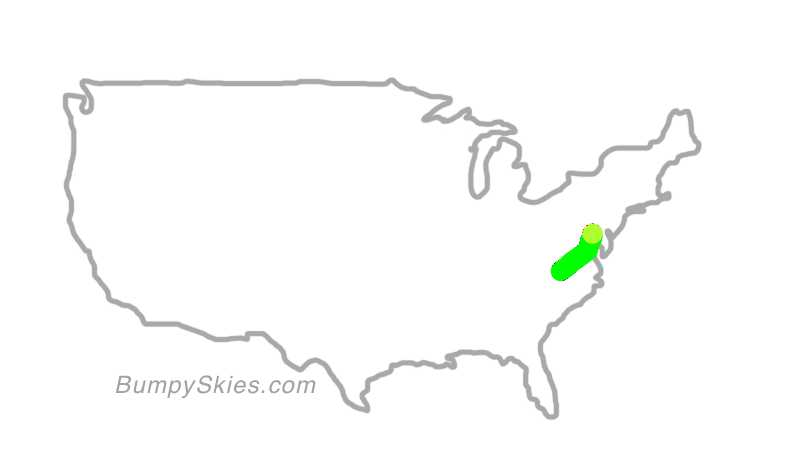 Map of continental US with illustrated flight path and turbulence forecast (described in text below)