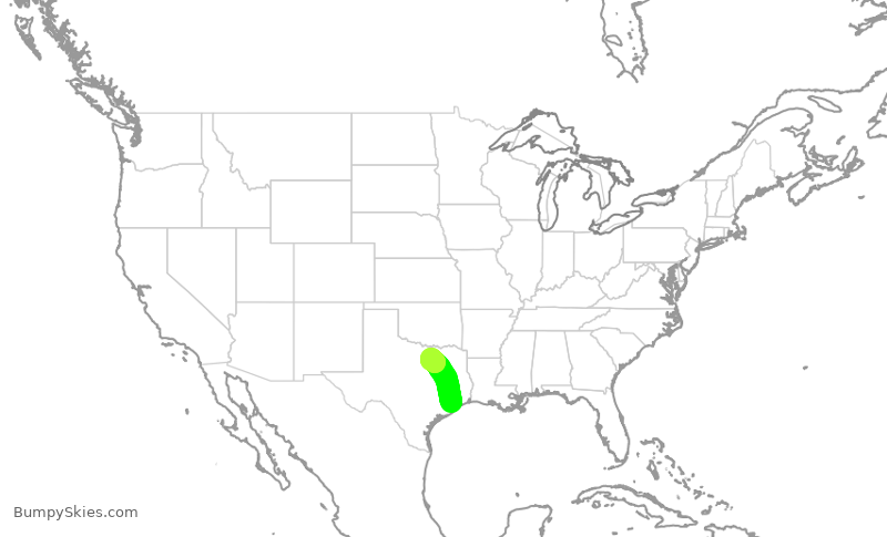 Turbulence forecast map for JIA5519, HOU to DFW