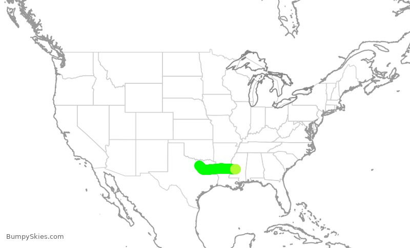 Turbulence forecast map for JIA5521, JAN to DFW