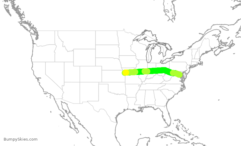 Turbulence forecast map for JIA5528, MCI to DCA