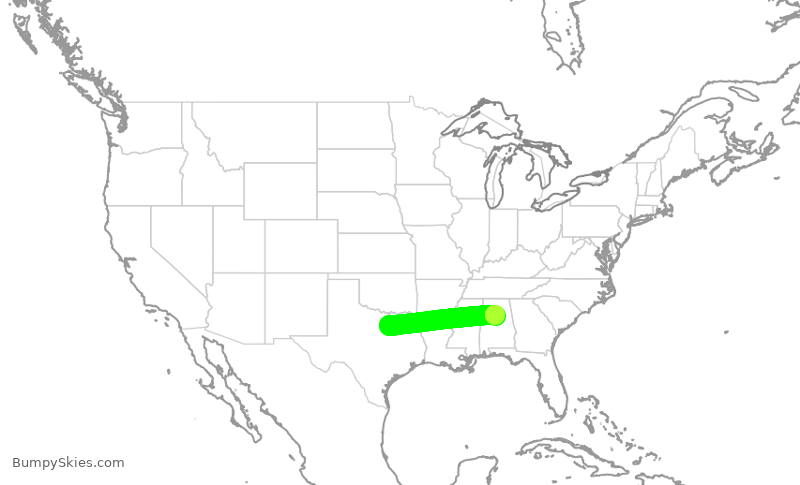 Turbulence forecast map for JIA5530, DFW to BHM