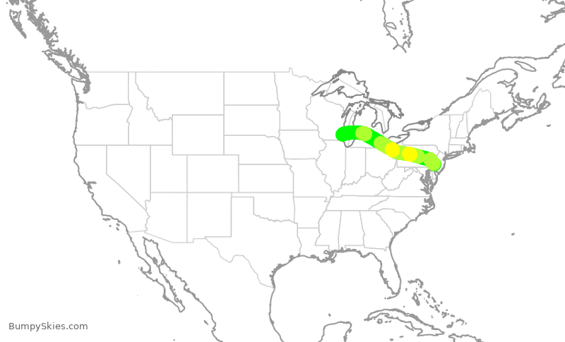 Turbulence forecast map for JIA5531, PHL to MKE