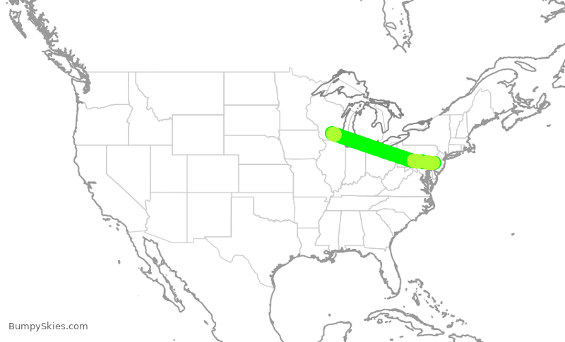 Turbulence forecast map for JIA5532, MSN to PHL