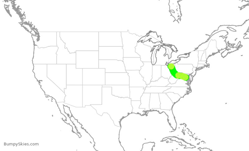 Turbulence forecast map for JIA5535, CLE to DCA
