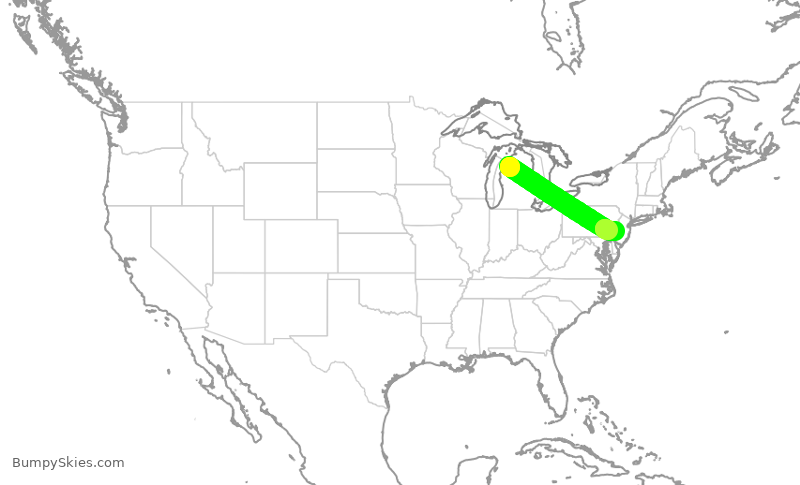 Turbulence forecast map for JIA5536, TVC to PHL