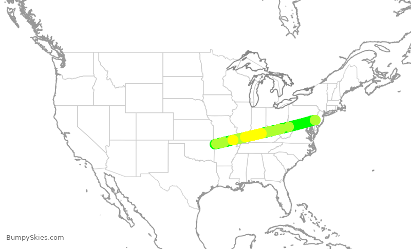 Turbulence forecast map for JIA5543, PHL to XNA