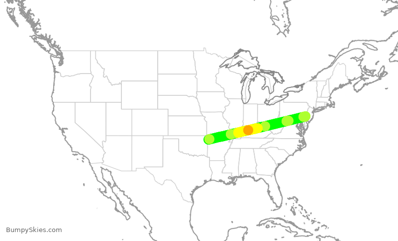Turbulence forecast map for JIA5543, XNA to PHL