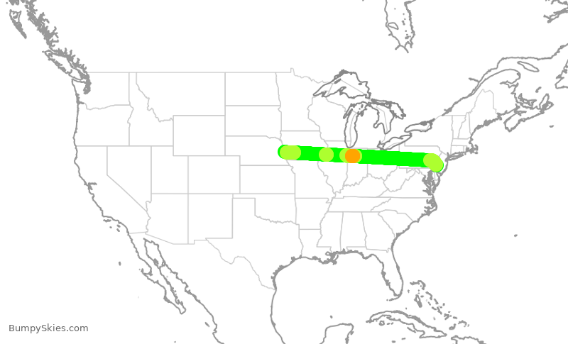 Turbulence forecast map for JIA5545, PHL to OMA