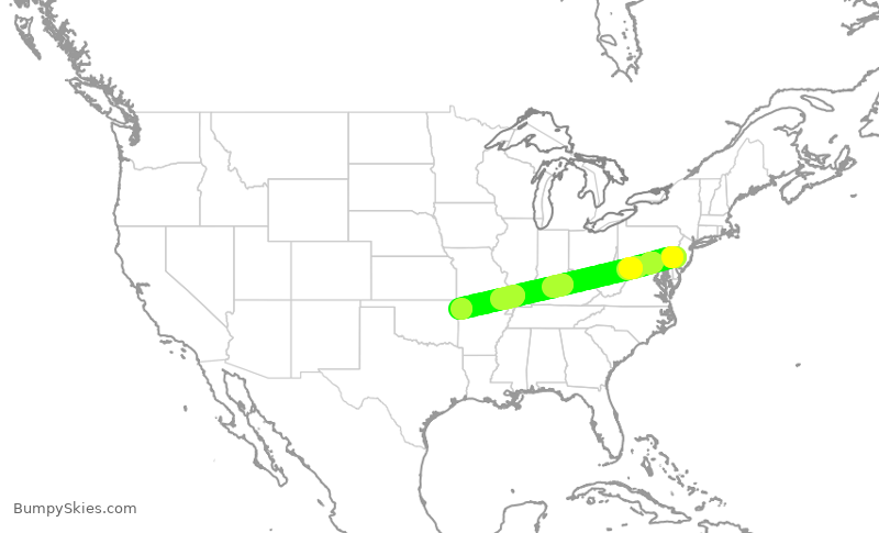 Turbulence forecast map for JIA5547, PHL to XNA