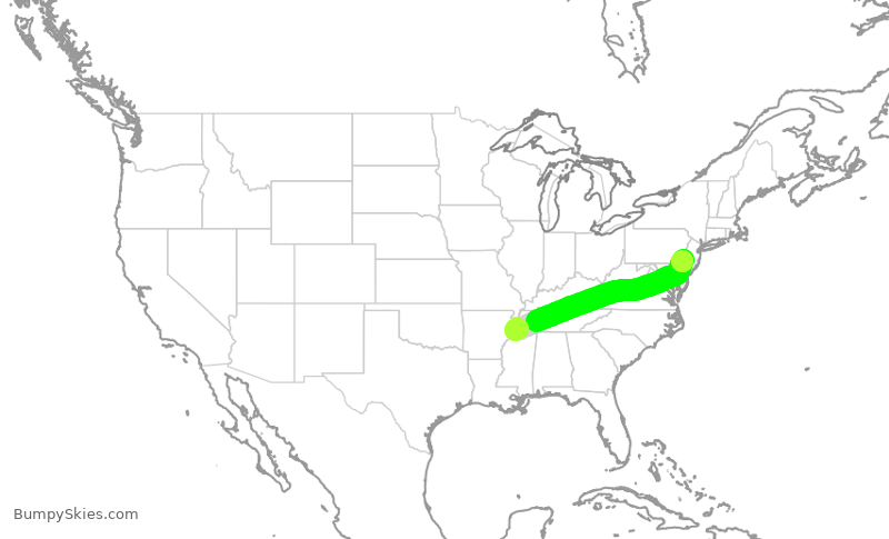 Turbulence forecast map for JIA5548, MEM to PHL