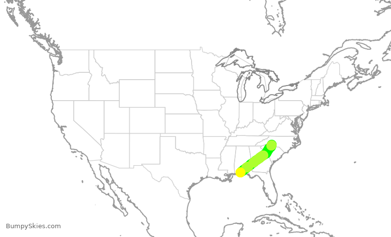 Turbulence forecast map for JIA5548, PNS to CLT