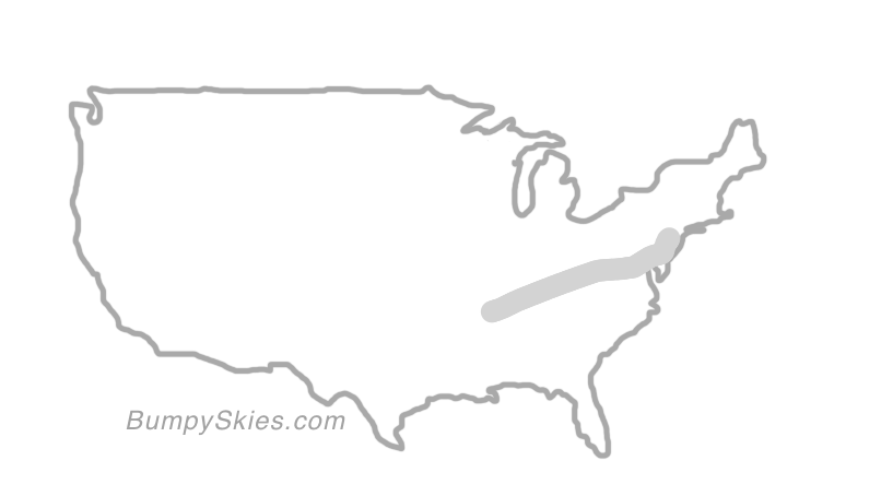 Map of continental US with illustrated flight path and turbulence forecast (described in text below)