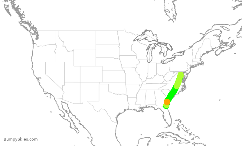 Turbulence forecast map for JIA5552, JAX to DCA
