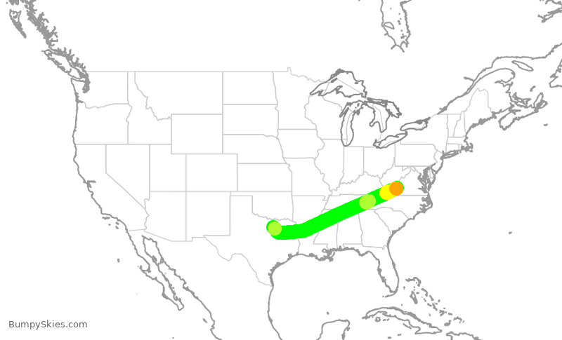 Turbulence forecast map for JIA5556, ROA to DFW