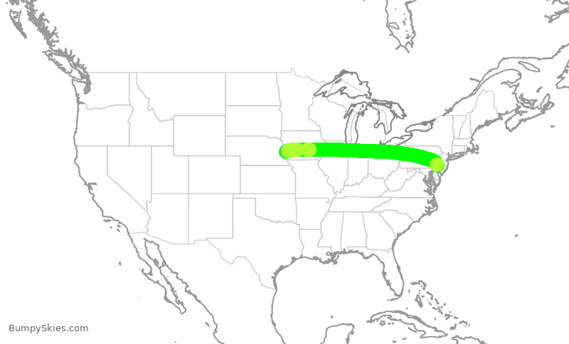 Turbulence forecast map for JIA5559, PHL to OMA
