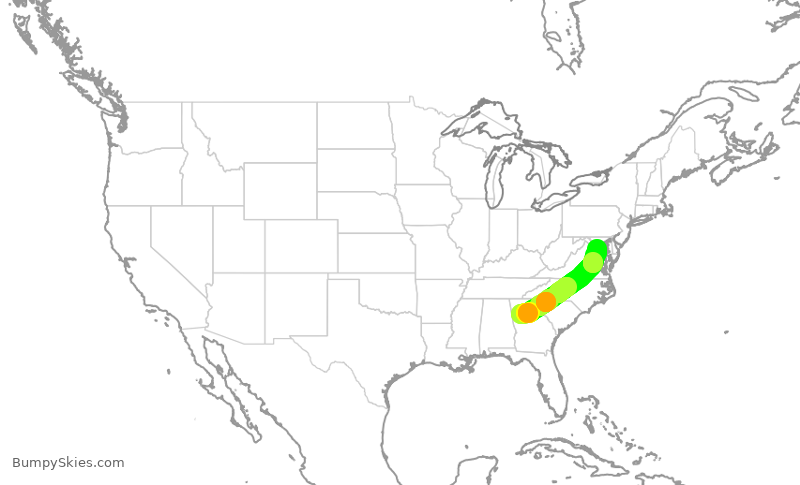 Turbulence forecast map for JIA5560, ATL to DCA
