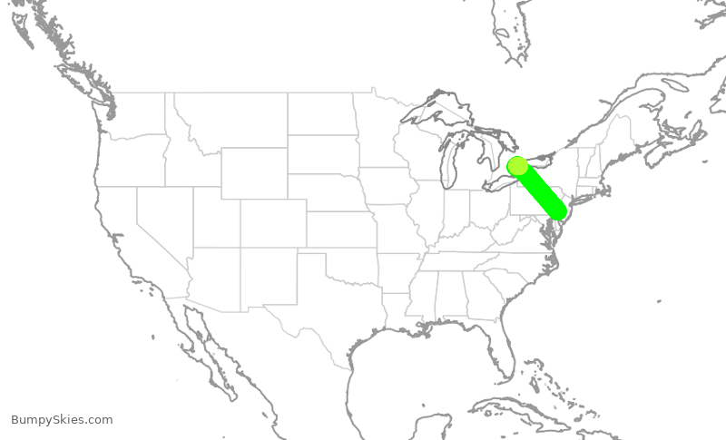Turbulence forecast map for JIA5560, PHL to YYZ