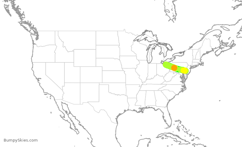 Turbulence forecast map for JIA5567, CLE to PHL