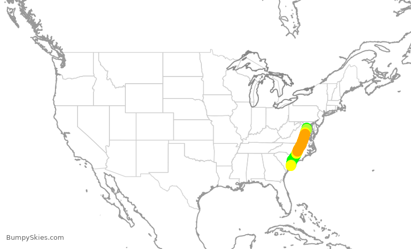 Turbulence forecast map for JIA5568, CHS to DCA