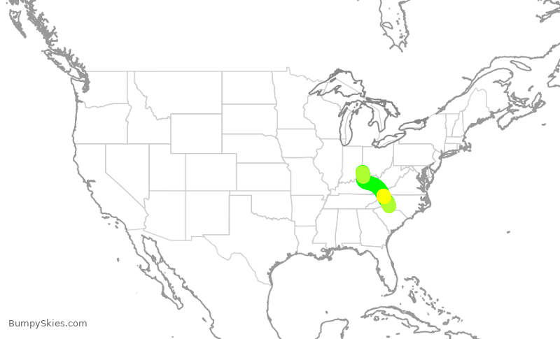 Turbulence forecast map for JIA5568, CVG to CLT