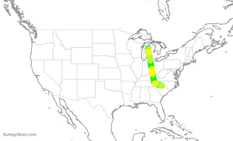 Turbulence forecast map for JIA5571, TVC to CLT