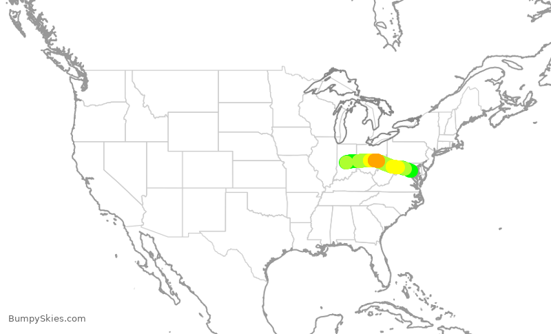 Turbulence forecast map for JIA5572, IND to DCA