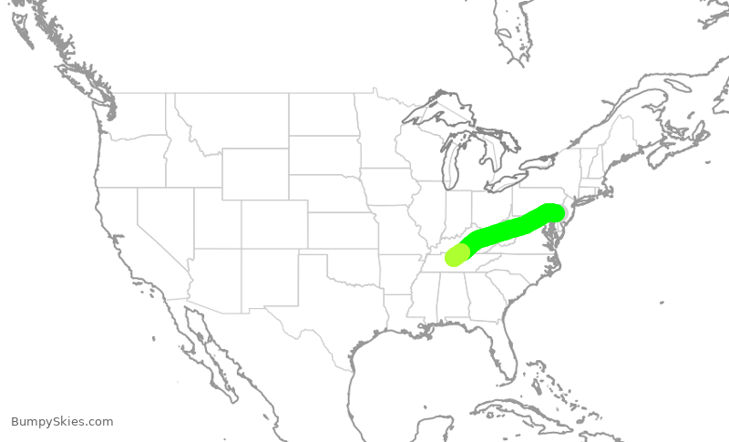 Turbulence forecast map for JIA5574, PHL to BNA