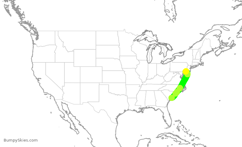 Turbulence forecast map for JIA5575, CHS to PHL