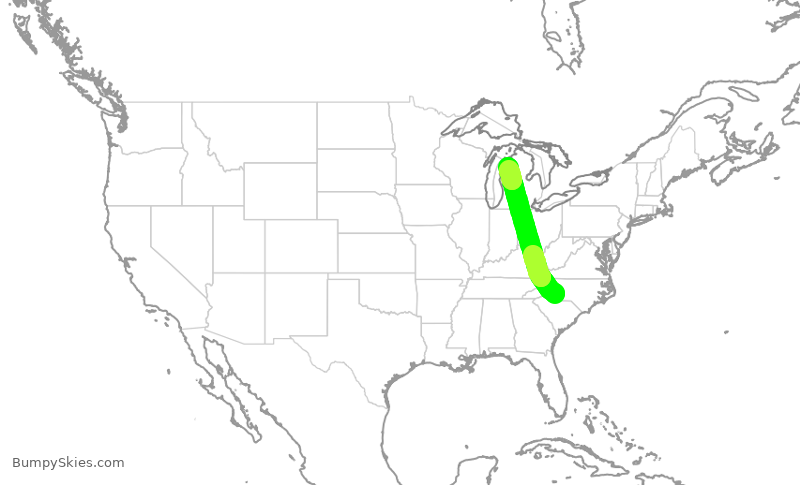 Turbulence forecast map for JIA5575, CLT to TVC