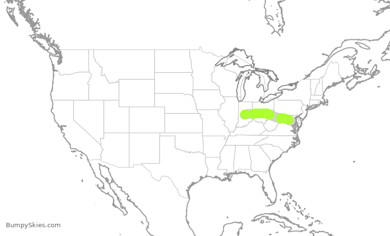 Turbulence forecast map for JIA5576, IND to DCA