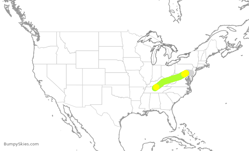 Turbulence forecast map for JIA5576, PHL to BNA