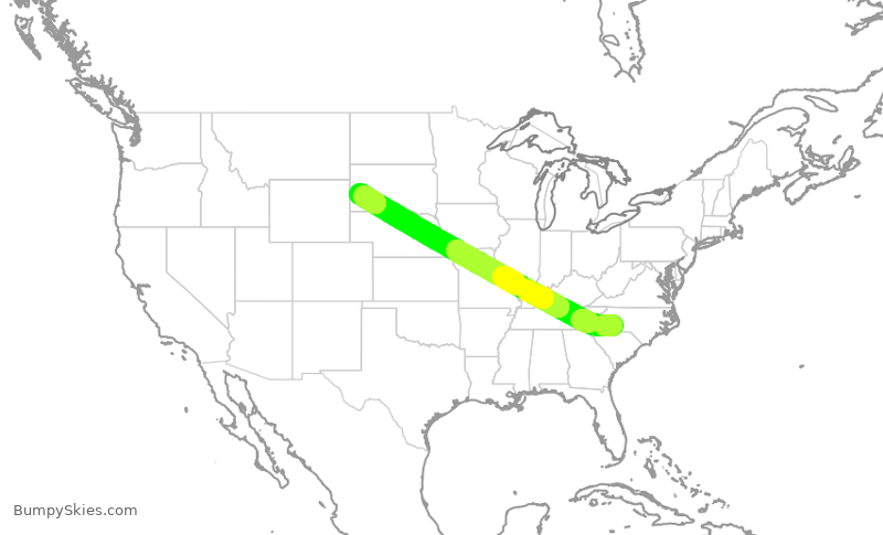 Turbulence forecast map for JIA5579, CLT to RAP