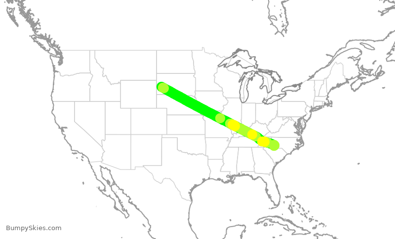 Turbulence forecast map for JIA5579, RAP to CLT