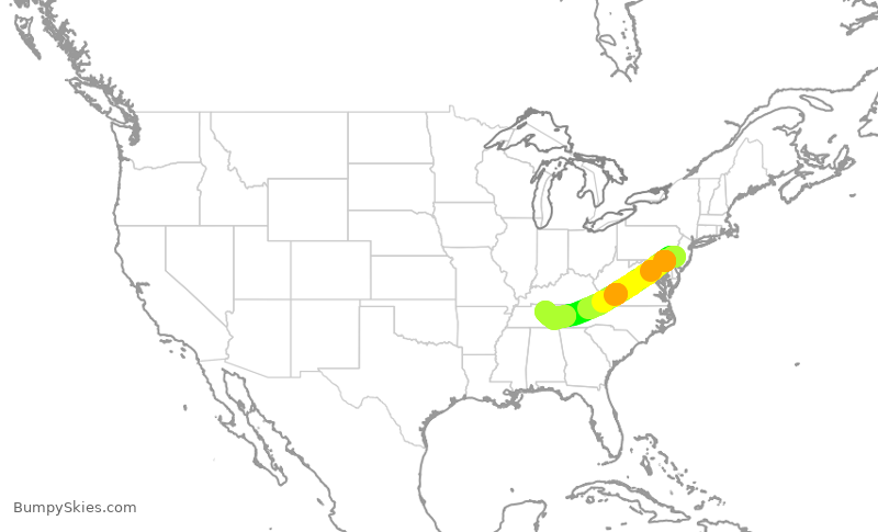 Turbulence forecast map for JIA5580, PHL to BNA