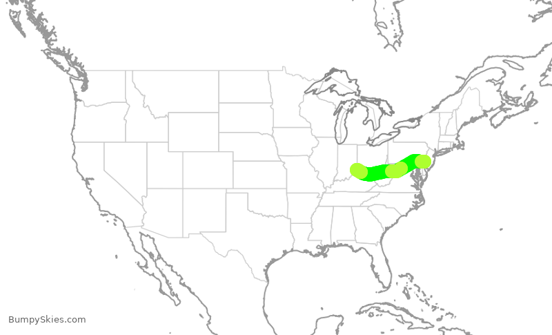 Turbulence forecast map for JIA5583, PHL to CVG