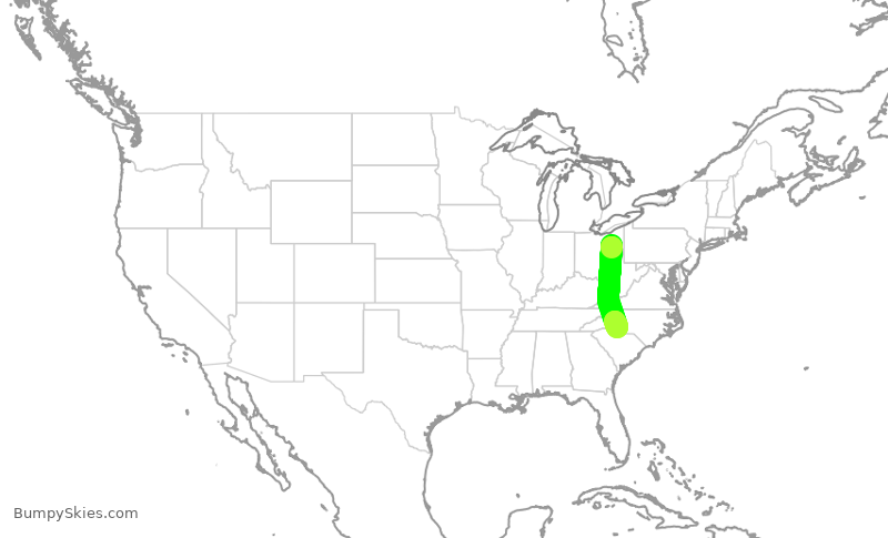 Turbulence forecast map for JIA5585, CAK to CLT
