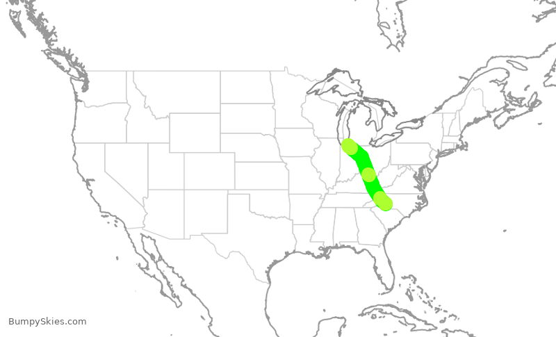 Turbulence forecast map for JIA5586, CLT to SBN