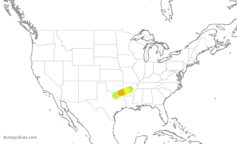 Turbulence forecast map for JIA5590, LIT to DFW