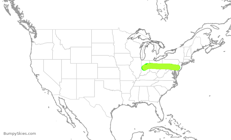 Turbulence forecast map for JIA5592, PHL to IND