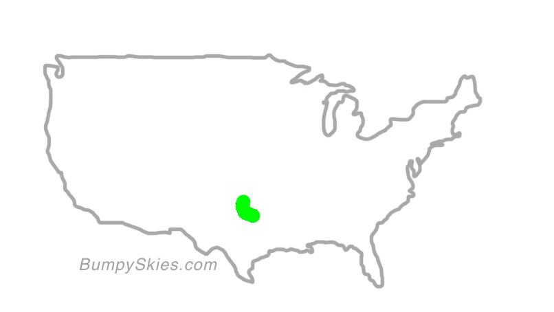 Map of continental US with illustrated flight path and turbulence forecast (described in text below)