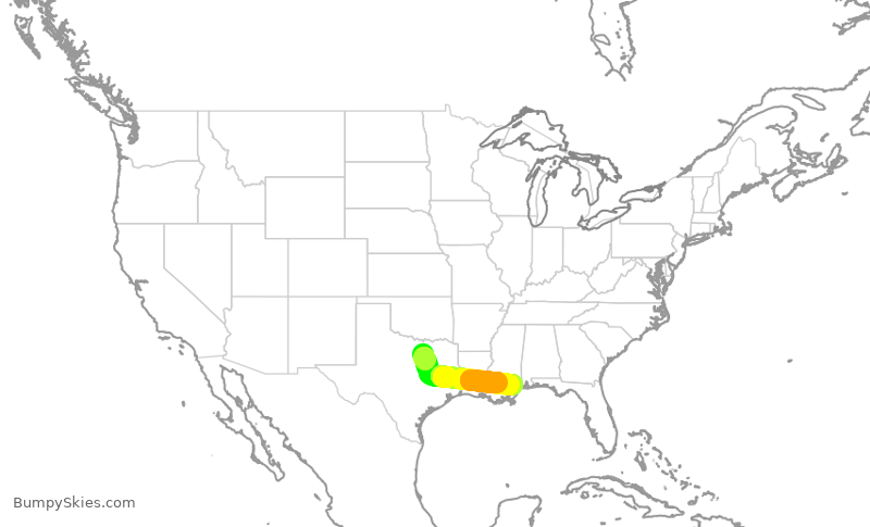 Turbulence forecast map for JIA5594, DFW to GPT