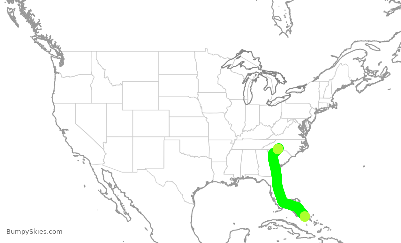 Turbulence forecast map for JIA5595, GGT to CLT